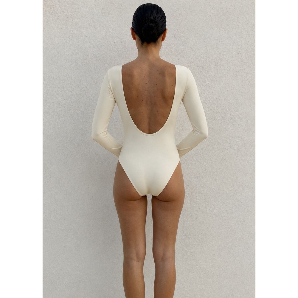 Hermust Le Bain One Piece Swimsuit Cream‎ Long Sleeve Scoop Back XS Brazil